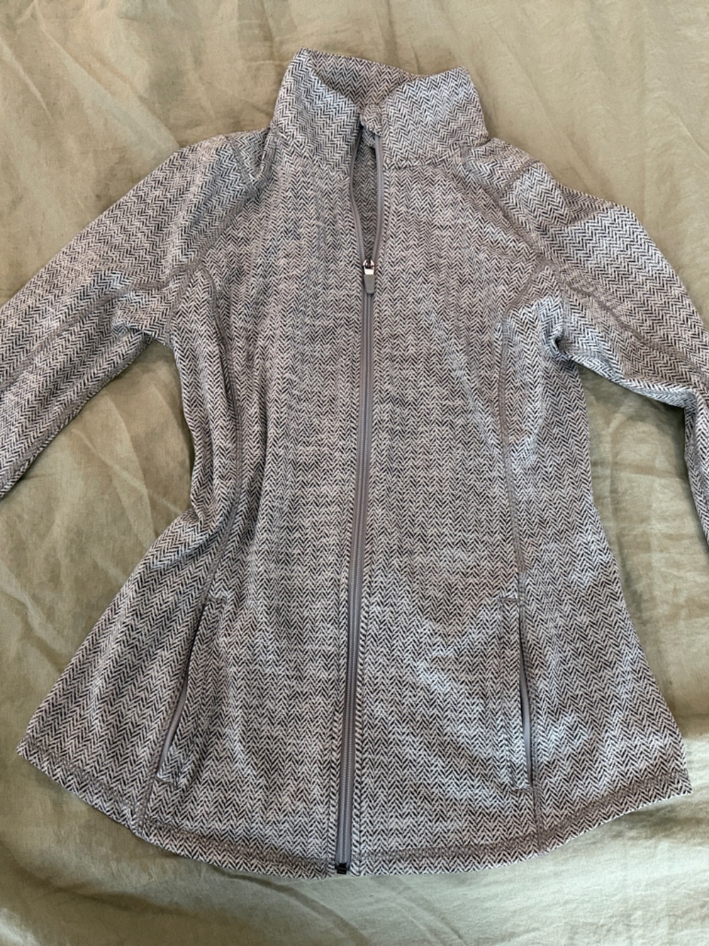 Old Navy Active Gray Herringbone Full-Zip Sweatshirt Jacket